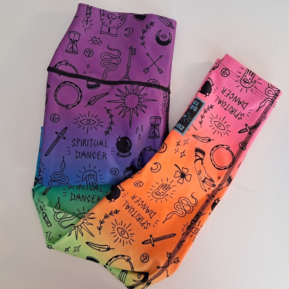 Zumba Dance Tribe Spiritual Dancer Leggings, Ankle length, size Spicy, rainbow